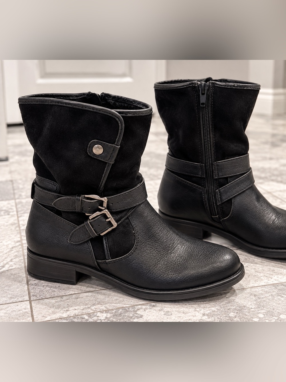 Beartraps Black Moto Biker Boots Buckle Ankle Booties